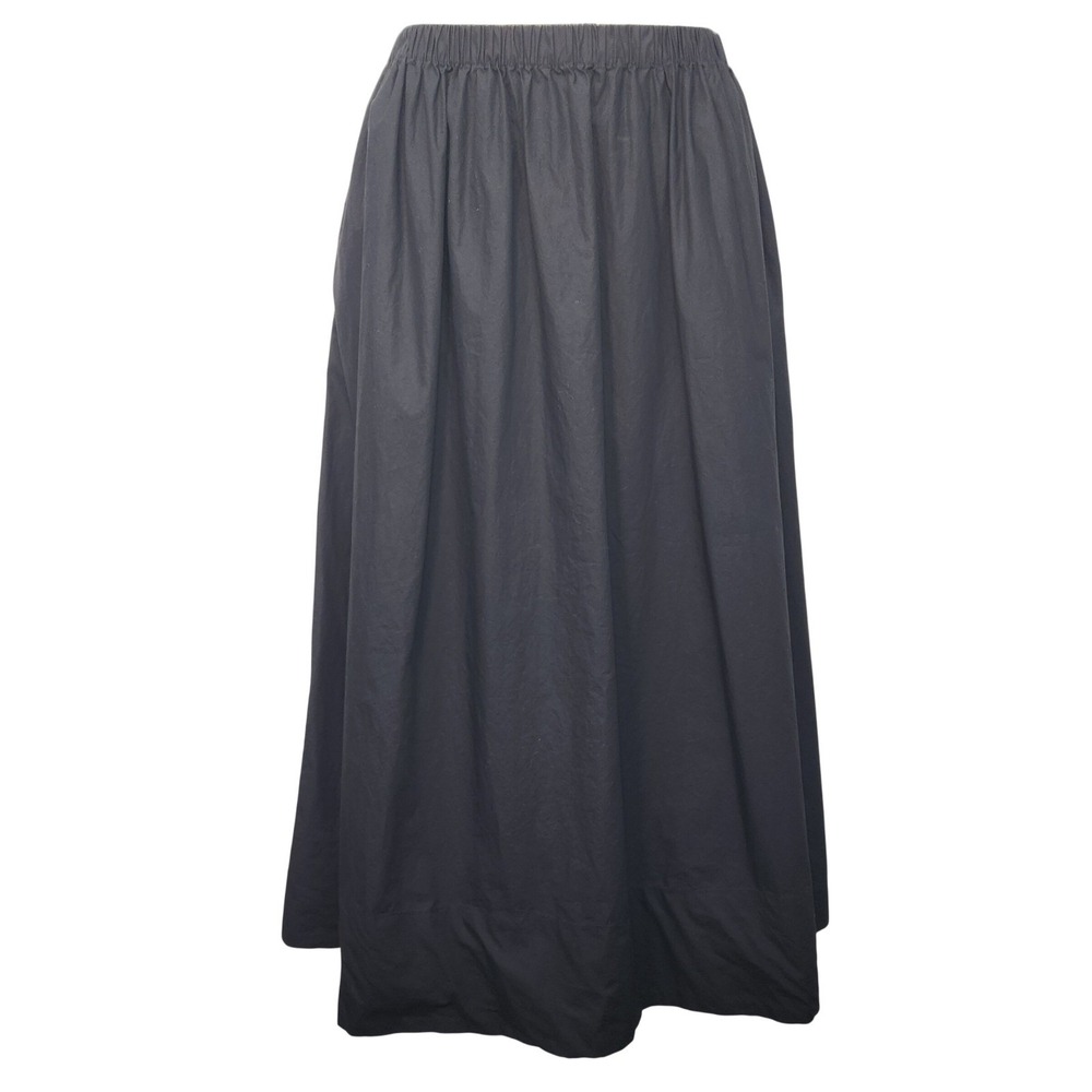 Quince Organic Cotton Poplin A-Line Maxi Skirt Black Pull On Medium Hip Pockets